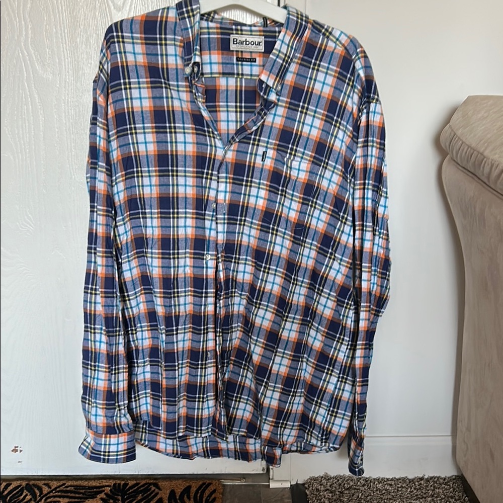 Barbour Blue and Orange Casual Button Down Shirt